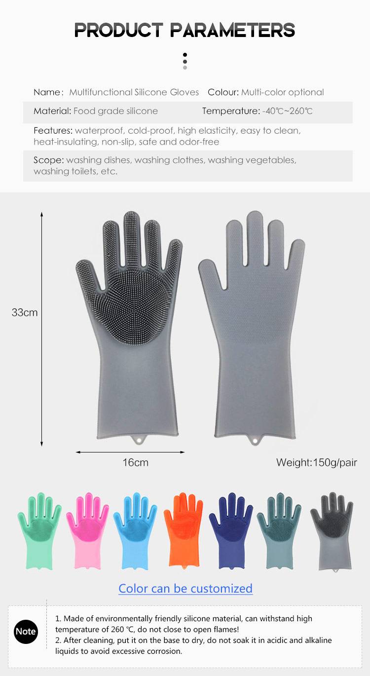 Reusable Silicone Dish Washing Gloves With Scrubber Kitchen  Gloves