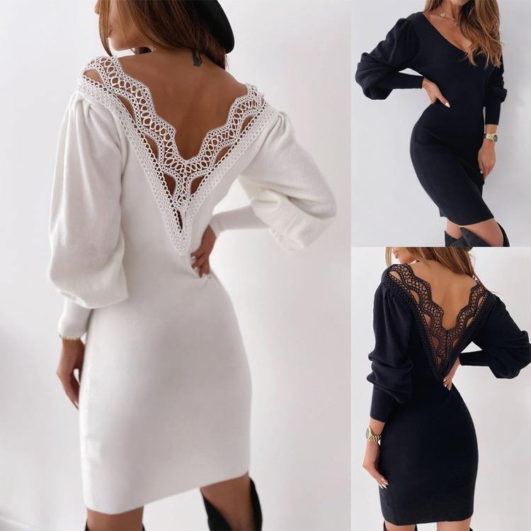 Spring 2021 Women Dress Evening Gown Black Long Sleeve Sexy Elegant Lady Bodycon Hollow A-line Short Dresses Party Night Summer
