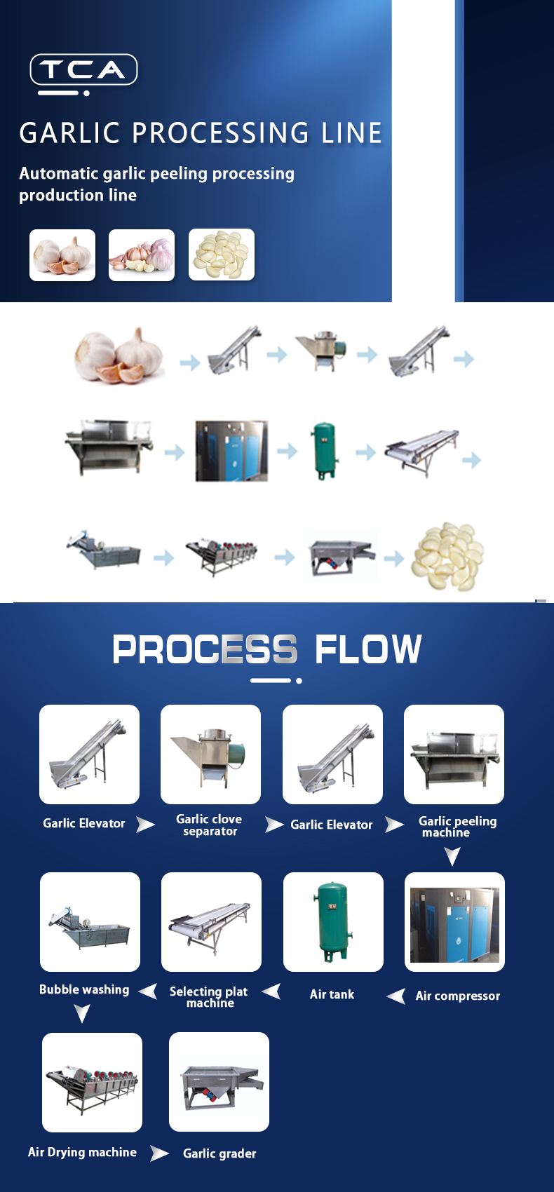 Fully automatic industry 800KG/H garlic peeler machine processing production line