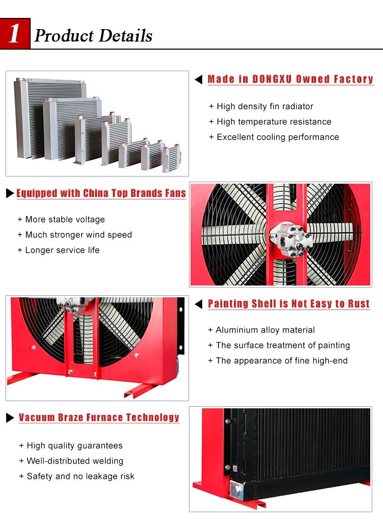 Cost-effective fin type Air Cooled Aluminum hydraulic oil cooler with 24v fan