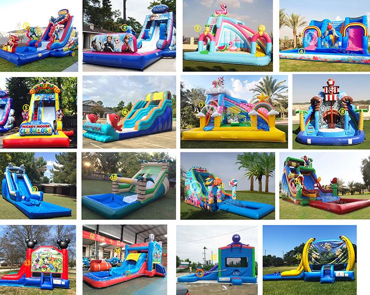 customize art panel banner inflatable  combo bouncy castle house combo wet/dry slide for rental party event