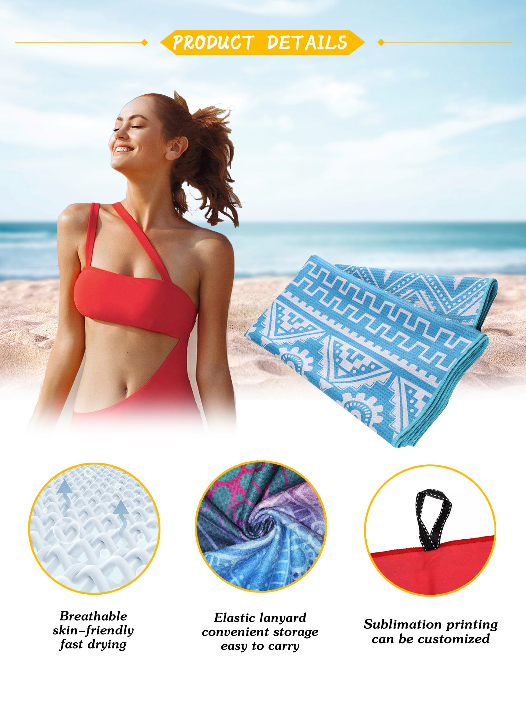 Digital printed waffle sand free microfiber custom beach towels with logo