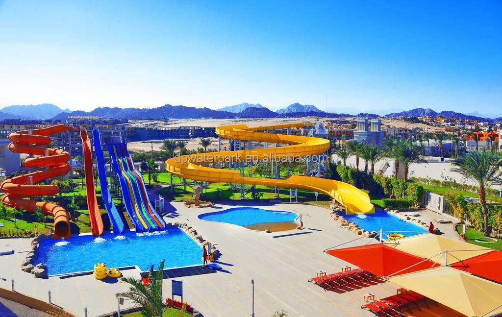 China water park rides supplier giant water play equipment custom fiberglass body slide wave rainbow slide