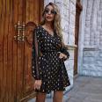 Womens Fashion Mini Dress Long Sleeve V-Neck Polka Dot Dress