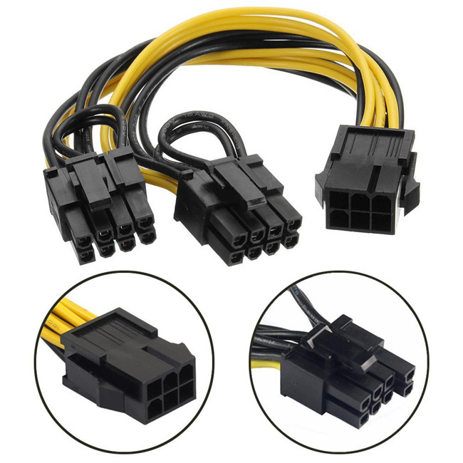 PCIe 6pin female to dual PCI-E 8pin (6+2)pin male Graphics Card Splitter Power Supply Cable 18awg 20cm