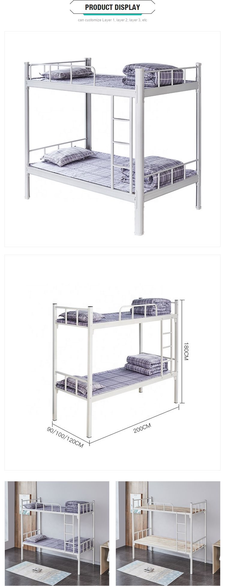 Factory Wholesale Double Comfortable Dormitory Metal Steel Student School Bunk Bed