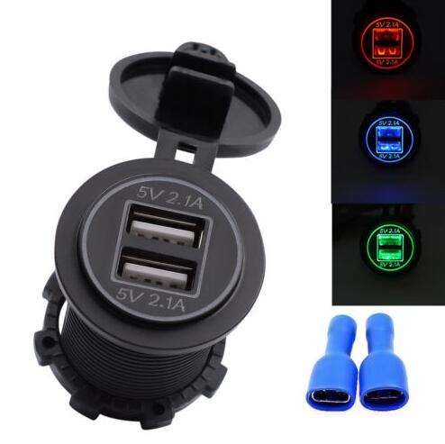 A Dual USB Charger Adapter LED Waterproof DC 12 V 24 V 4.2 a Car Socket 24V Black Blue Green Red Convenient Safety IP44 /IP65