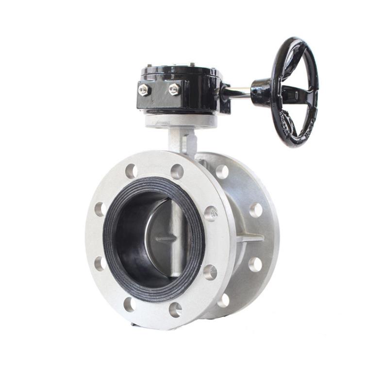 China supplier with high quality stainless acid-resisting steel rubber seat flange type butterfly valve with gear actuator