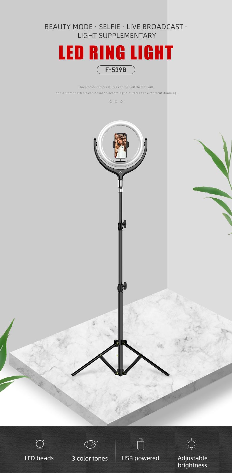Tripod stand for ring light with remote