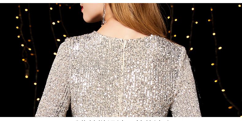 In Stock Party Club Sexy V Neck Maxi Dress Evening Long Sleeve Sequin Dress Women For Party