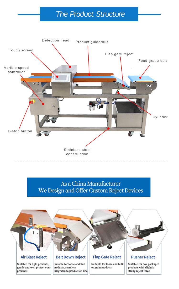 Best sale professional high accuracy conveyor belt reverse culling metal detector machine