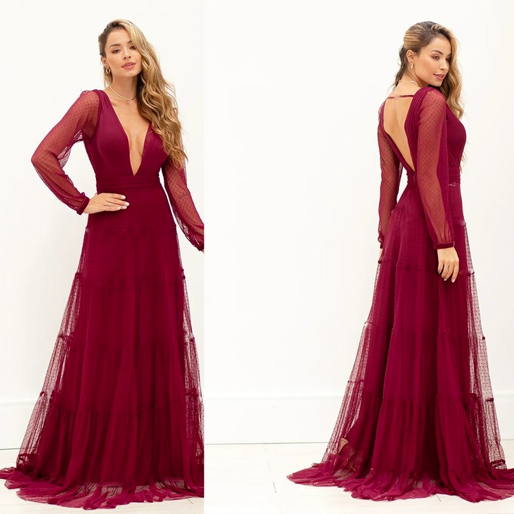 Elegant Women Deep V-neck Sleeveless Floral Lace Hollow Out Long Maxi Dress Evening Formal Party Prom Ball Gown Red Vestido