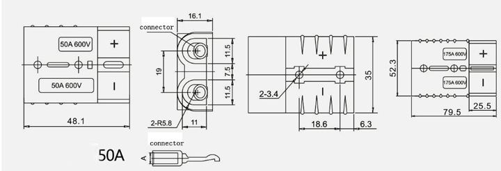 CHENF Battery and Solar 50A Connector With 0.3M Cable 2PIN 50A UPS Power Connector Plug with Ring Terminals