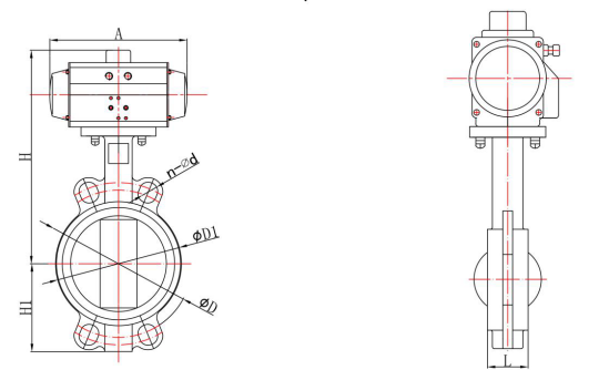 ISO DIN ANSI JIS CF8  body CF8 disc PTFE seat DN100 pneumatic wafer butterfly valve