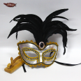 Gold Feather Mardi Gras Masquerade Birthday Party Mask With Cock Feather Mask