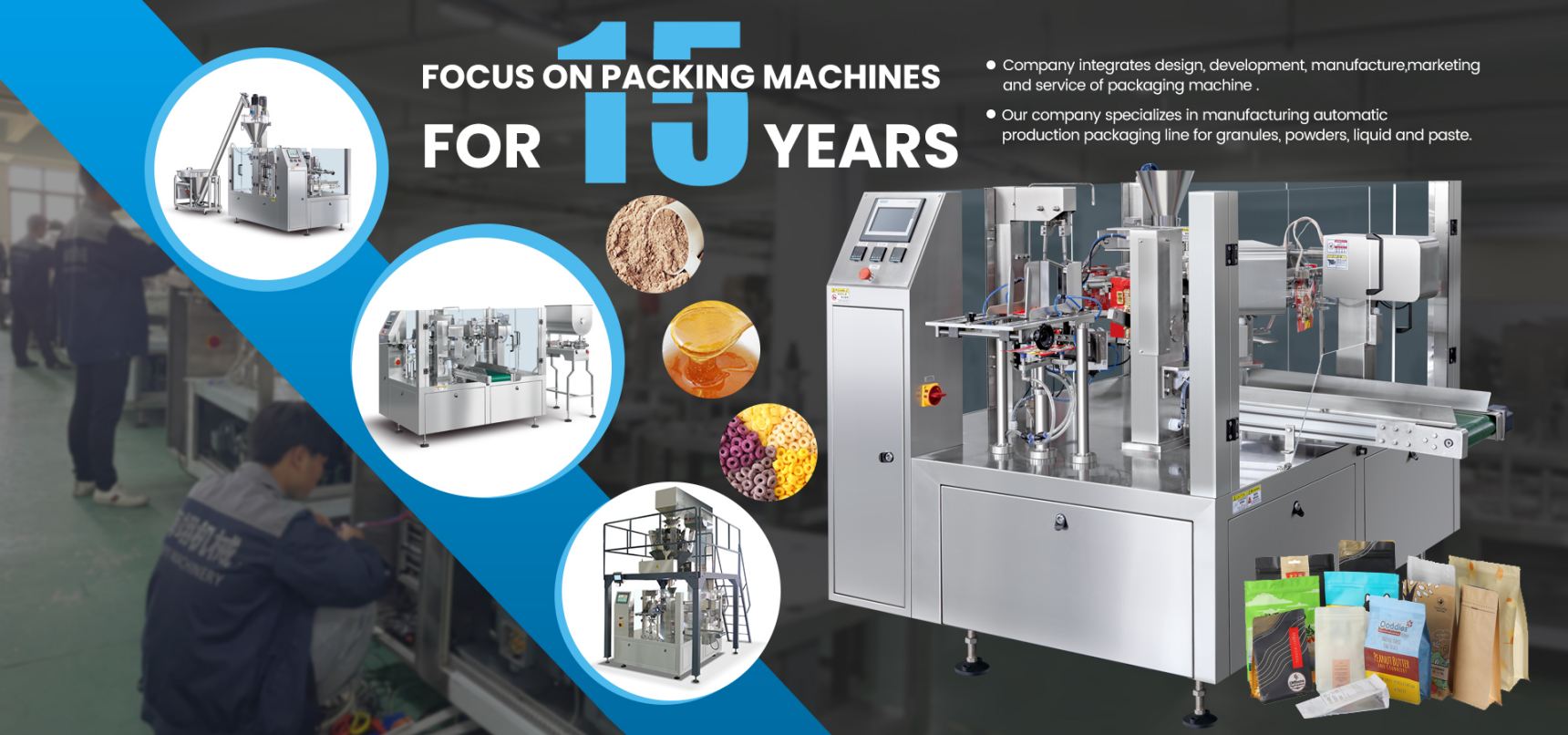 Automatic rotary medicine powder premade bag pack wheat flour powder filling packing machine