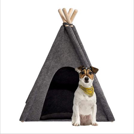 Cute felt pet teepee beds luxury grey dog teepee tent folding pet house with soft cushion