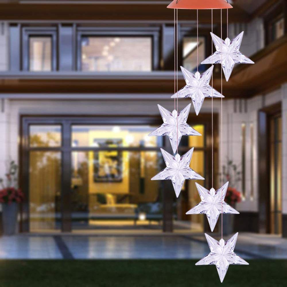 DIFUL LED Solar Light Wind Chime Star Decoration Lamp Outdoor Waterproof Garden Garland Hanging Lantern Christmas Decor Lights