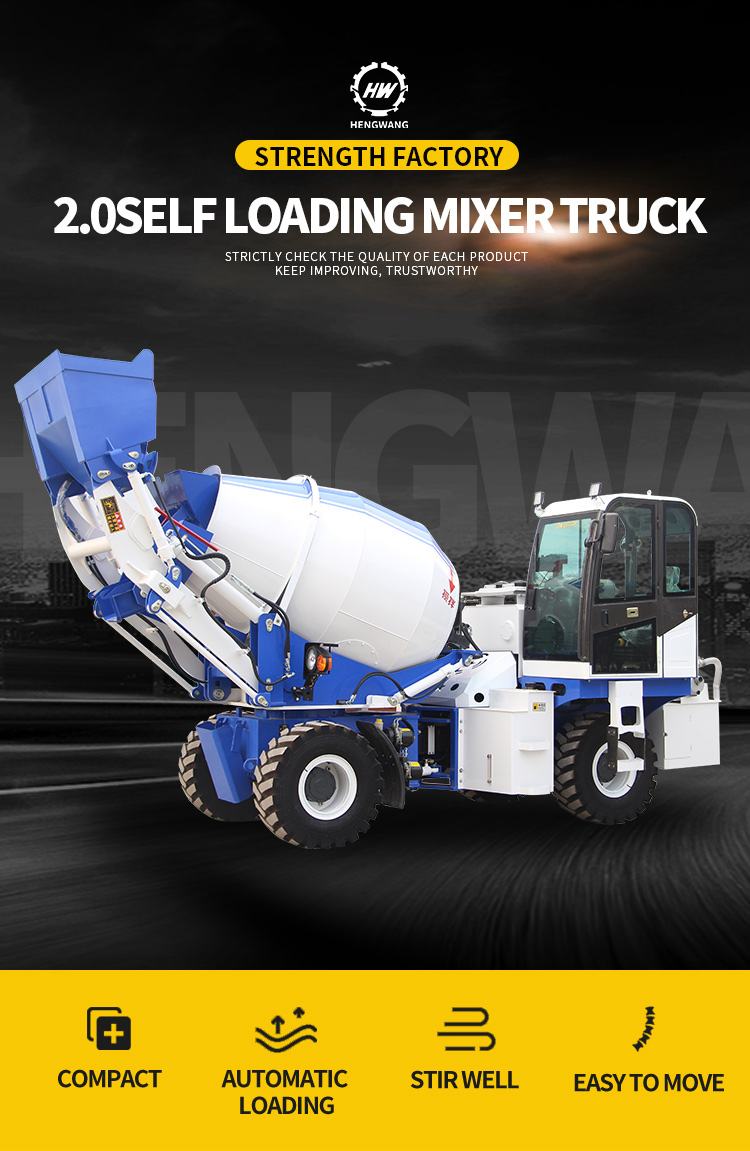 Self loading 2.0 CBM concrete mixer truck