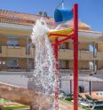 Popular aquapark equipment swimming pool play toys children spray area games fiberglass big water buckets for sale