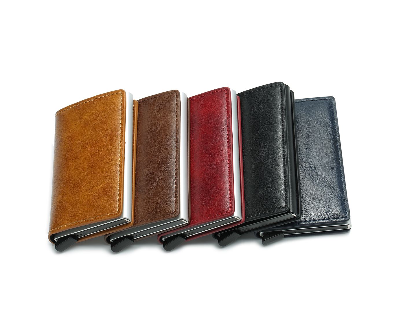 Hot Sale super thin metal PU leather card case aluminum blocking mens pocket wallets smart credit card holder wallet