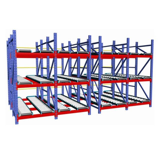 Warehouse Rolle Customized Fluent Gravity Carton Flow Racking With Wheels