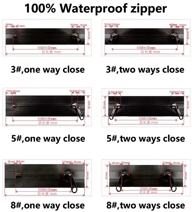 5#8# TPU 100% zipper waterproof airtight black waterproof zipper for waterproof bag