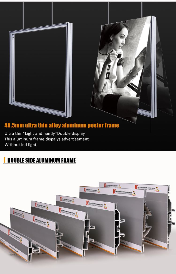 Floor Standing/HangingLighting Decoration Aluminum LED Extrusion Profiles double sided frame show poster light box