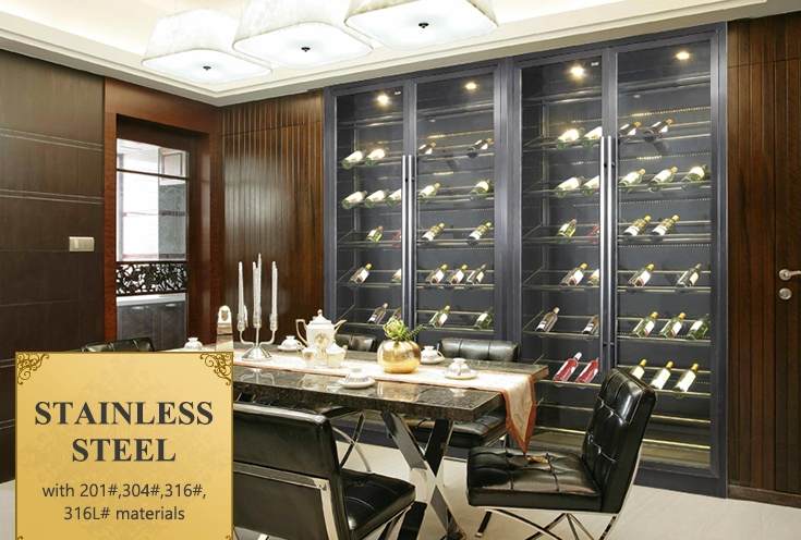 Home Glass Cabinet Black Stainless Steel Wine Cabinet 304 Stainless Steel Wine Display Cabinet