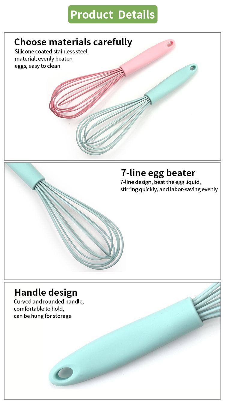 Custom High quality mini silicone whisk for kid Silicone Coated Egg Whisk Plastic Handle whisk ware
