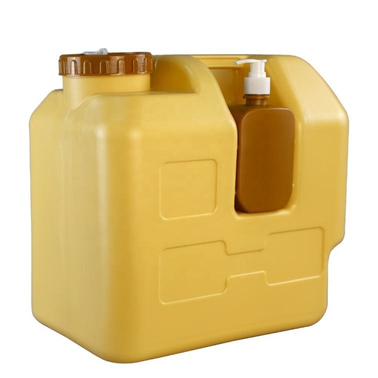 portable 20L plastic jerrycan HDPE 5 gallon water bucket with tap and liquid soap lotion bottle for  outdoor car camping