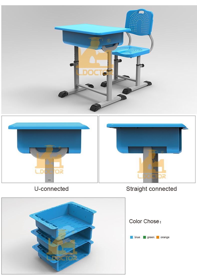 New design of adjustable school desk and chair for university used