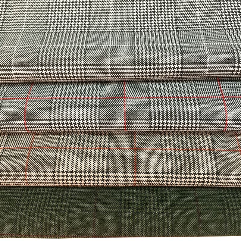 wholesale  yarn dyed recycled check woolen woven tr polyester fabric