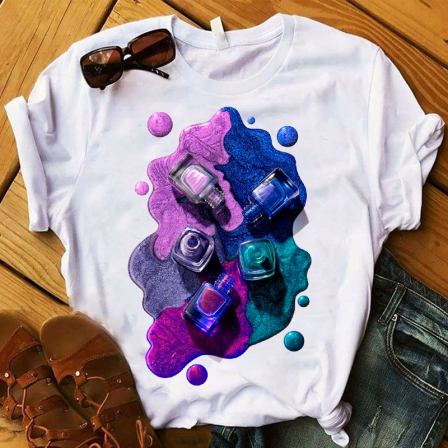 Women T Women Graphic 3D Nail Paint Fashion Cute Printed Top Tshirt Female Tee Shirt Ladies Clothes T-shirt