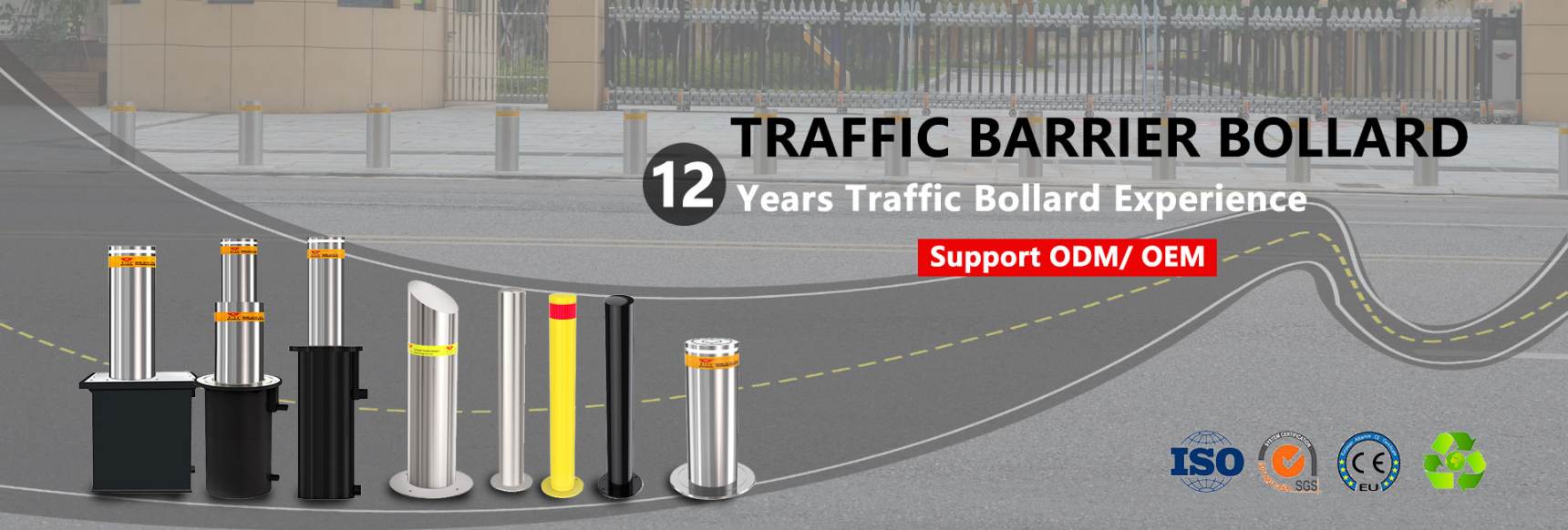 Outdoor Fixed Steel Bollard Post Black Parking Bollard Barrier Roadway Traffic Safety Pole