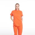female plus size 3xl 4xl Elastic scrubs shirt short sleeve and jogger pants orange colors with embroidered logo and custom tags