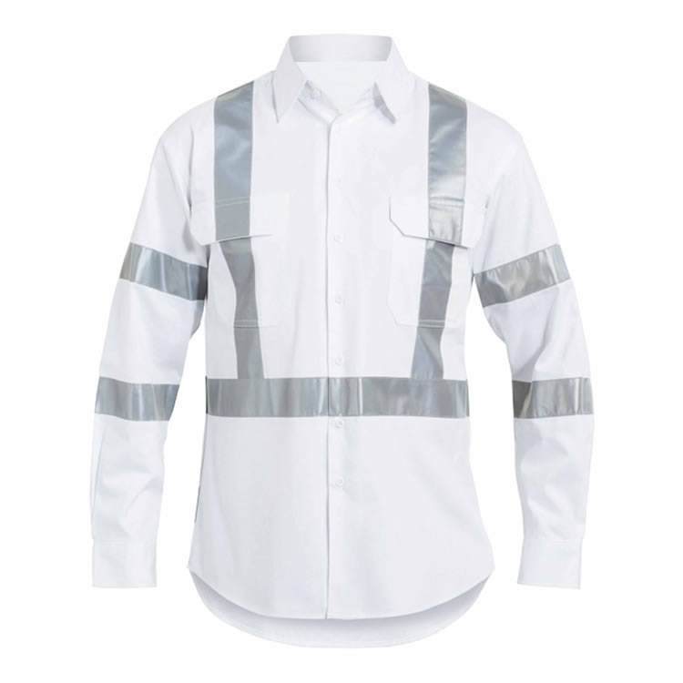 Hot Sale Customized Logo 100% Cotton Drill Vented Breathable Long Sleeve Australia Roadway Traffic White Work Shirt