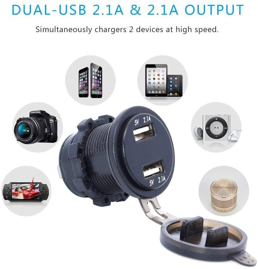 Universal 12V 4.2A Dual Car Charger USB C Socket Port with Blue Digital Voltmeter