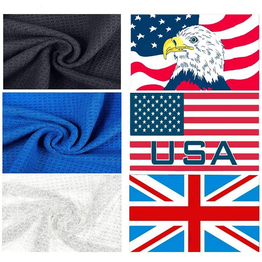 Wholesale Recycled High Quality Microfiber Fabric Digital Printed Waffle Golf Towels with American Flag