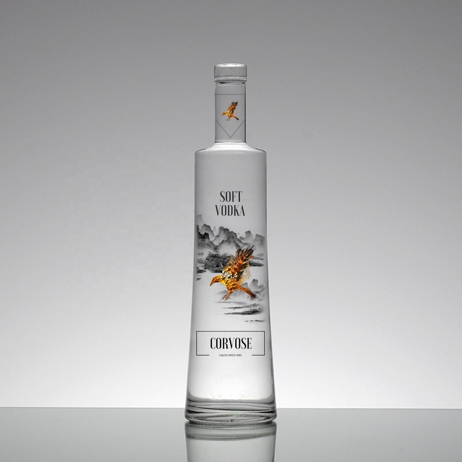 2020 Fancy Custom Empty Frosted Alcohol Drinking 500ml 750ml Liquor Wine Vodka Spirit Glass Bottles 1 Liter Suppliers Wholesale