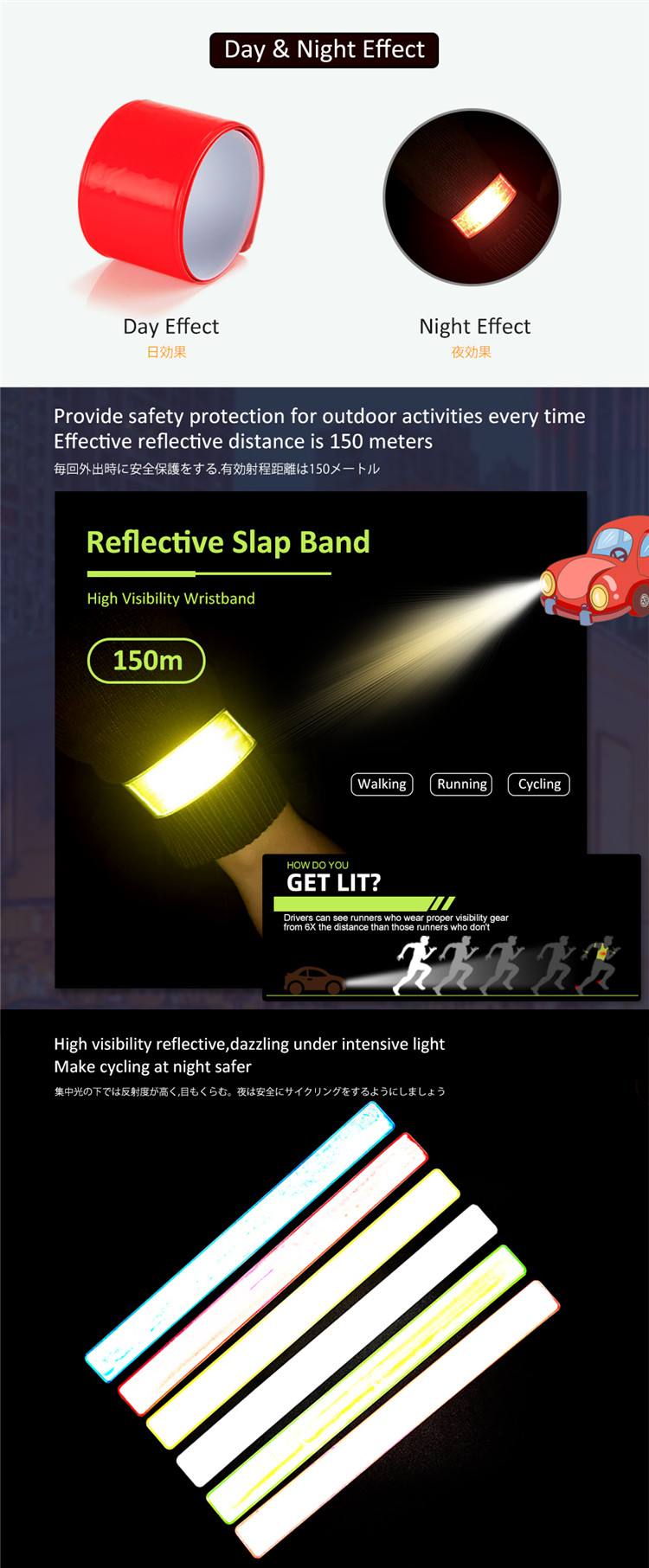 Fluorescent Color pvc wristband slap band bracelet Reflective Slap Wrap Reflective Arm Band
