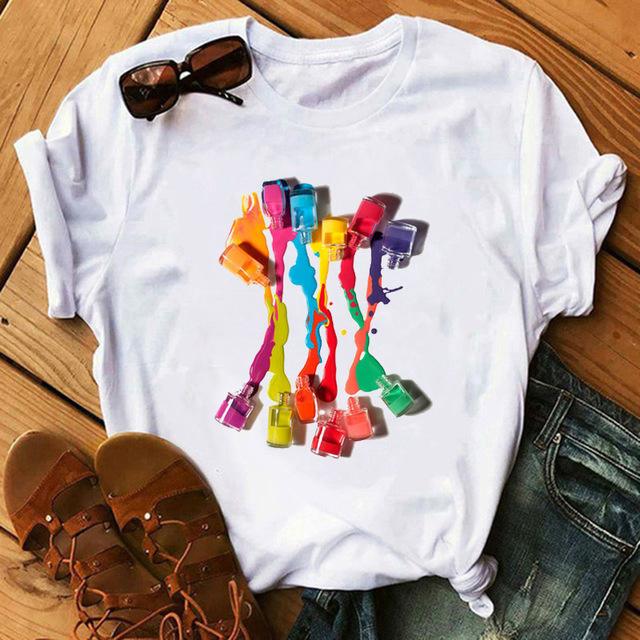 Women T Women Graphic 3D Nail Paint Fashion Cute Printed Top Tshirt Female Tee Shirt Ladies Clothes T-shirt