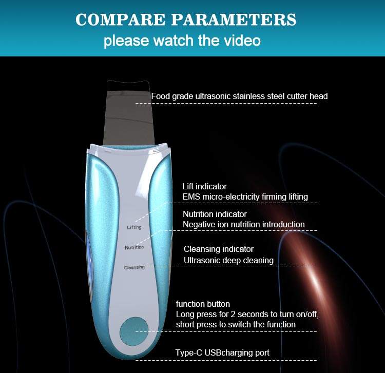 Hot Selling Wireless Waterproof Ultrasonic Facial Cavitation Peeling High Frequency Skin Scrubber Gold Vibration Danimar