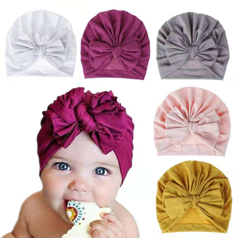 Newest Style Fashionable Attractive Solid Color Reusable Baby Girls turban headbands Bow Turbans Hats