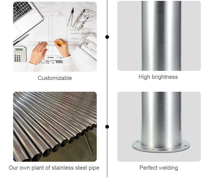 high quality led reflective 316 stainless steel bollard