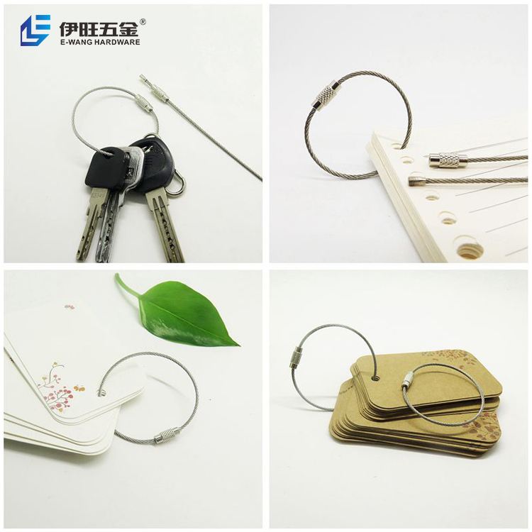 Durable stainless steel cable wire key chain clasp twist screw locking keyring Luggage Tag