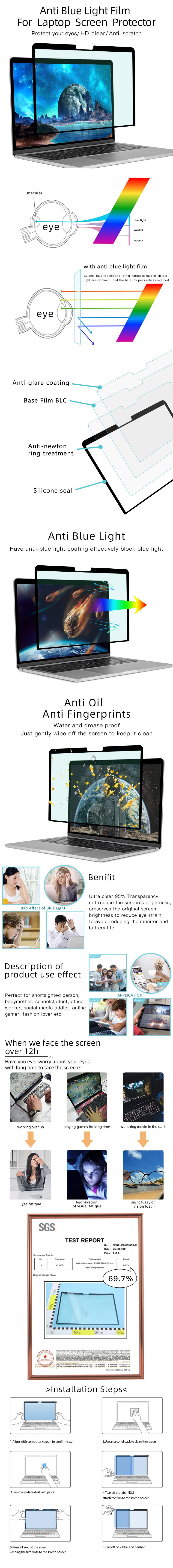Anti Blue Light Screen Protector Anti-scratch Bubble Free PET for Macbook Pro 13 Inch