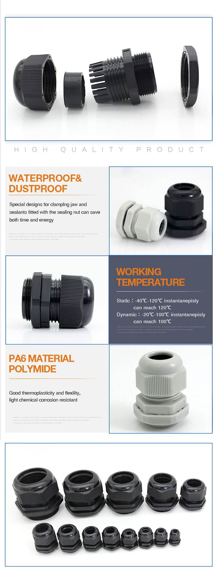 China high quality ip68 waterproof m8 nylon cable gland