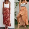 New 2021 Women's Sexy Floral High Waist Boho Ruffled Long Skirt Split Boho Beach Wrap Skirts Fashion Sexy Skirts Summer