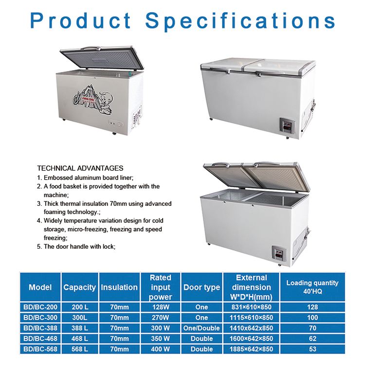 Commercial Freezer Refrigerator And Freezer Deep Single Door Seafood Meat Freezer BD/BC-200